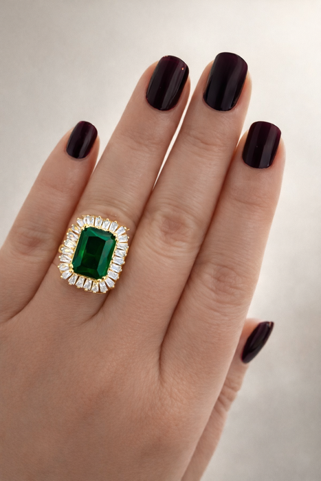 Emerald CZ Halo Ring