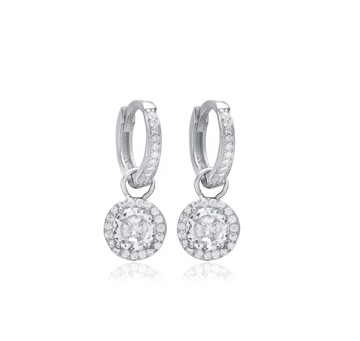 Hoop Earrings with Halo Diamond CZ Charms
