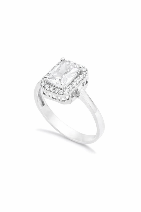 Rectangular Halo Clear Stone Ring