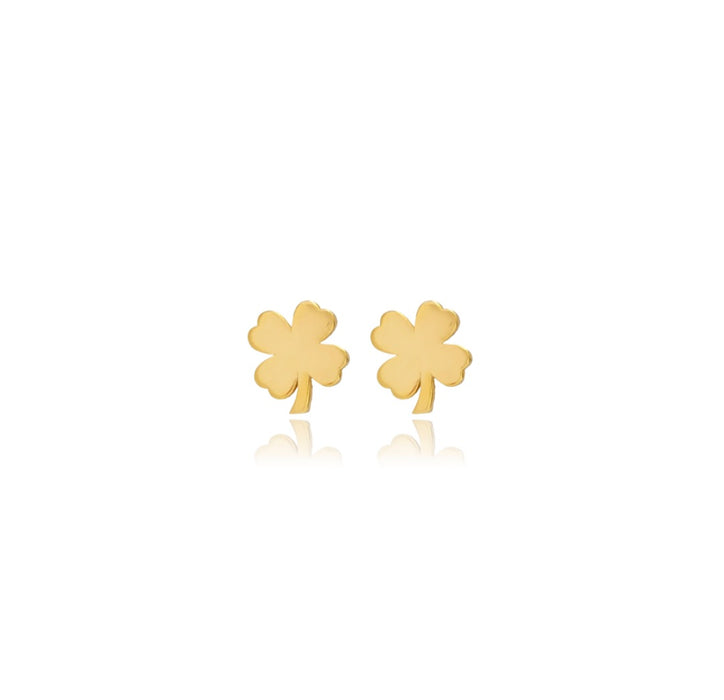 Four Leaf Clover Gold Plated Sterling Silver Stud Earrings