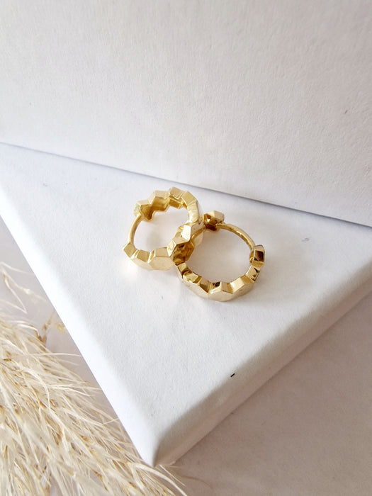 14k  Gold Hexagon Hoop Earring