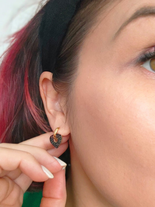 Heart Pavé Hoop Earrings – Black CZ