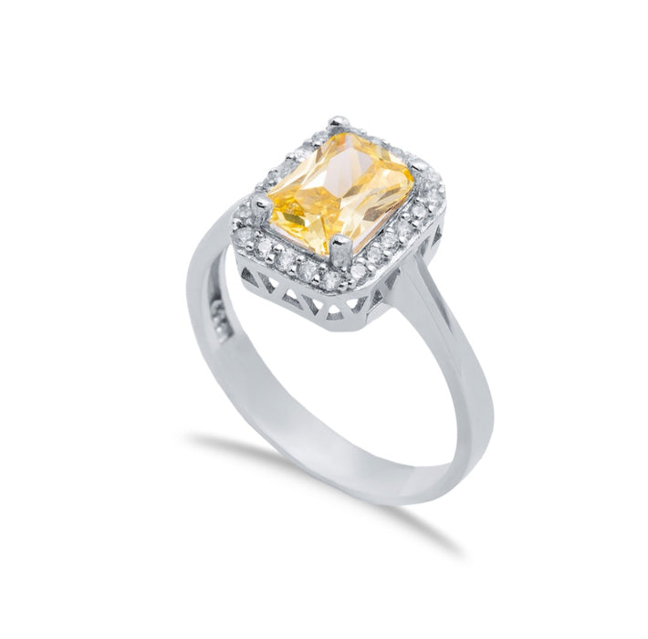 Rectangle Citrine Stone Ring