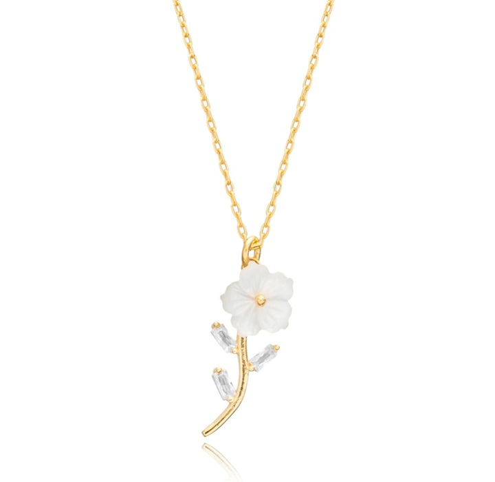 Mother of Pearl Flower Sterling Silver Necklace