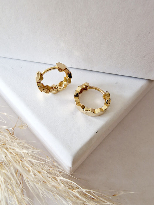 14k  Gold Hexagon Hoop Earring